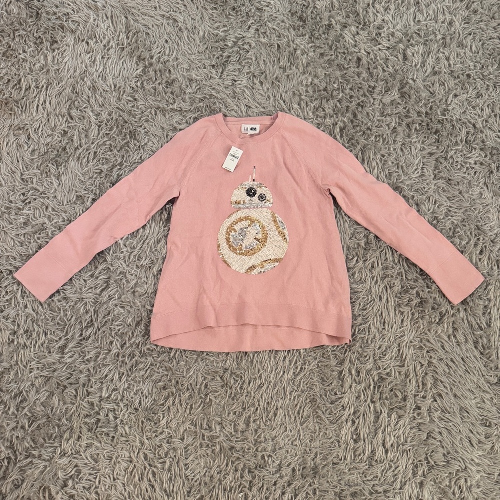 Gap Pink Star Wars R2D2 Sequin Long Sleeve Sweater